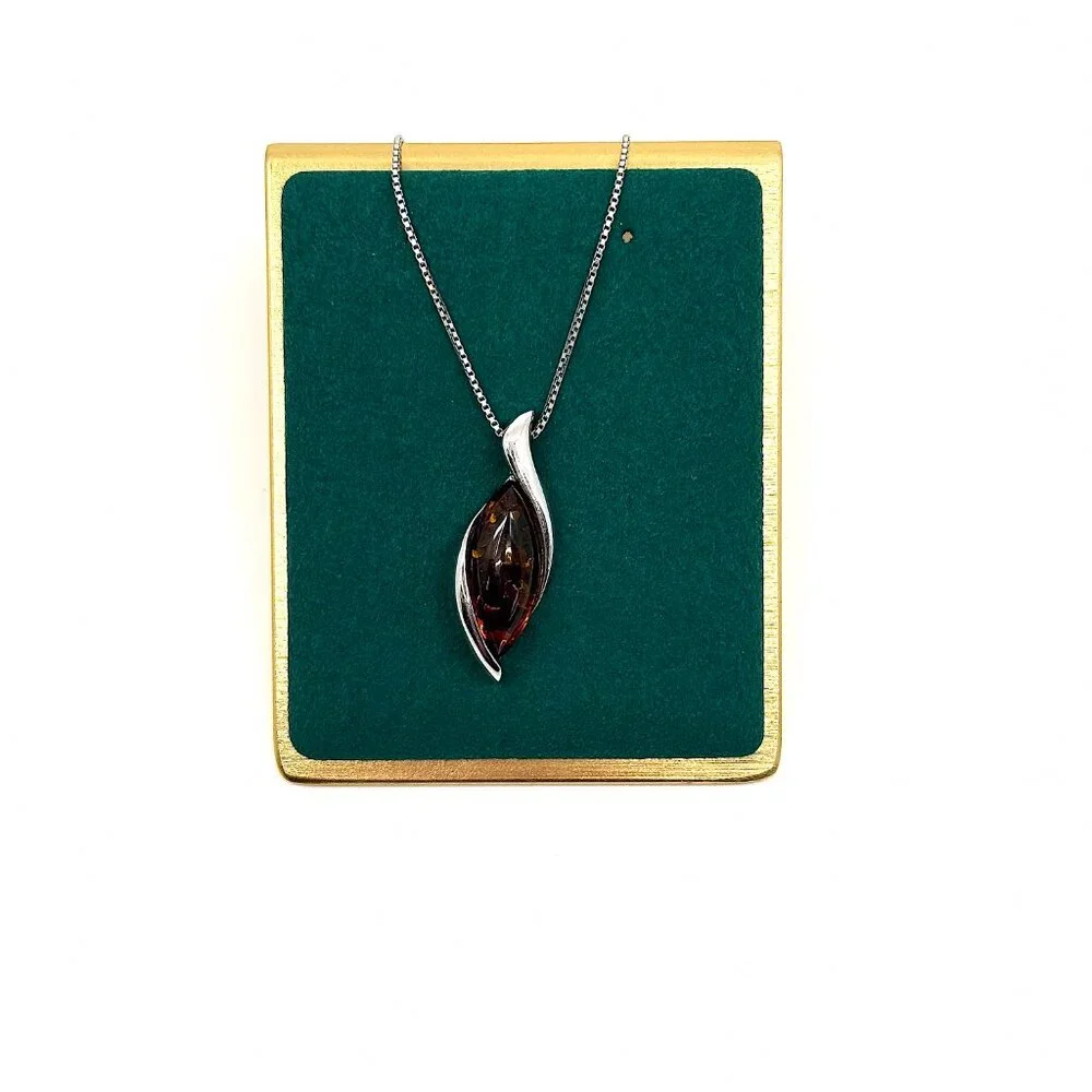 Peora Genuine Baltic Amber Pendant Necklace – Sterling Silver, Cognac Color - Picture 2 of 6